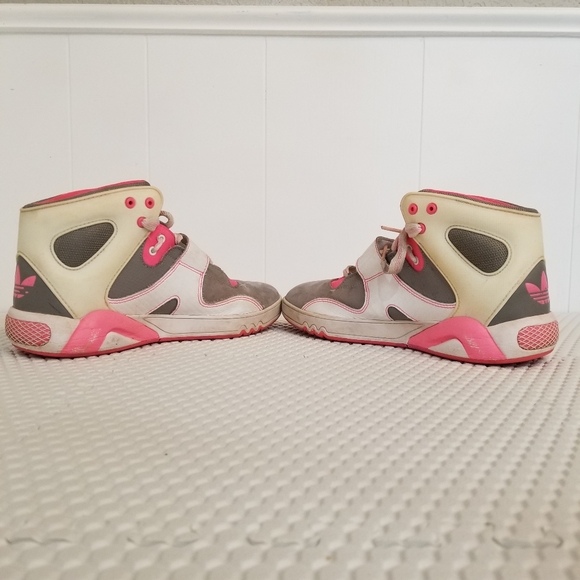Adidas Women Size 8.5 Pink White Gray Velcro Hightop Roundhouse Sneakers - Picture 13 of 13